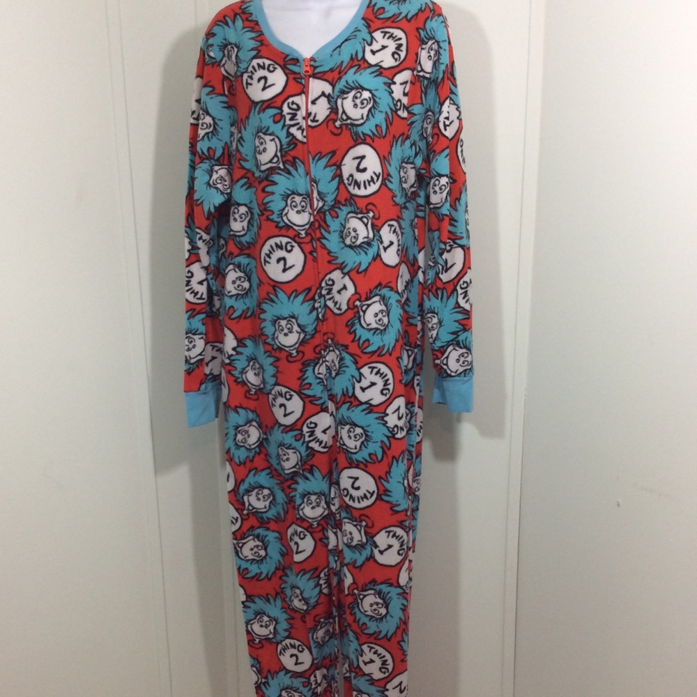Dr Seuss Adult One Piece Footed Sleepwear 1X